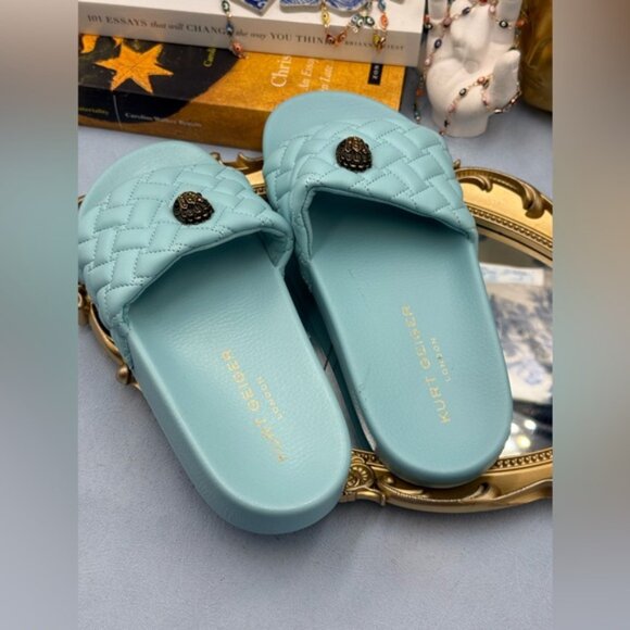 🆕 KURT GEIGER LONDON 🧿 NWOB Meena Eagle Quilted Slides, Blue - Sz EU 37 US 7 - Picture 12 of 14